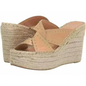 Marc Fisher Angelina Women's Tan Studded Espadrille Wedge Platform Size 10M New
